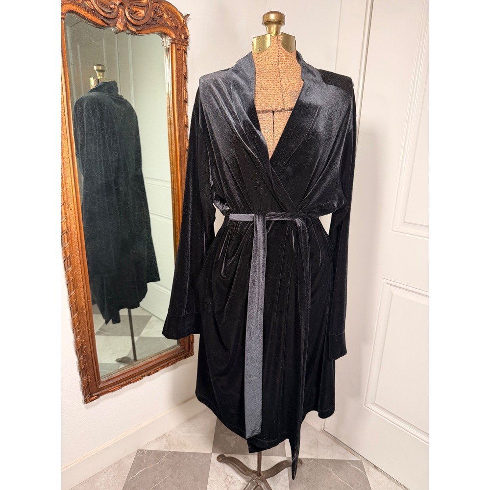 Gilligan & O'Malley Black Velvet Wrap Robe Sleepwear Long Sleeve Plus Size 2X 3X